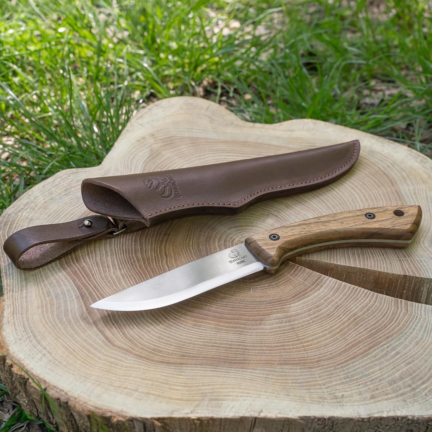 image:imageBeaverCraft Bushcraft Knife Full Tang Carbon Steel with Leather Sheath Camping Bush Knife Fixed Blade Outdoor Bushcraft Knives BSH1 Dune
