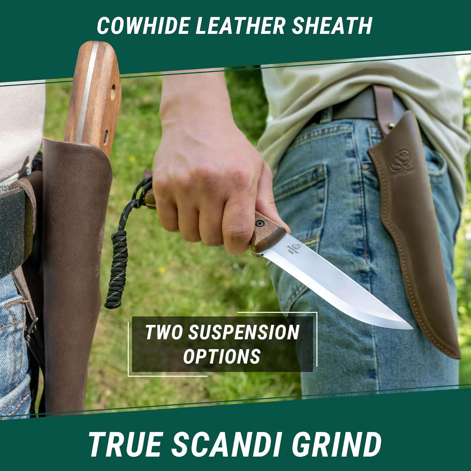 image:imageBeaverCraft Bushcraft Knife Full Tang Carbon Steel with Leather Sheath Camping Bush Knife Fixed Blade Outdoor Bushcraft Knives BSH1 Dune
