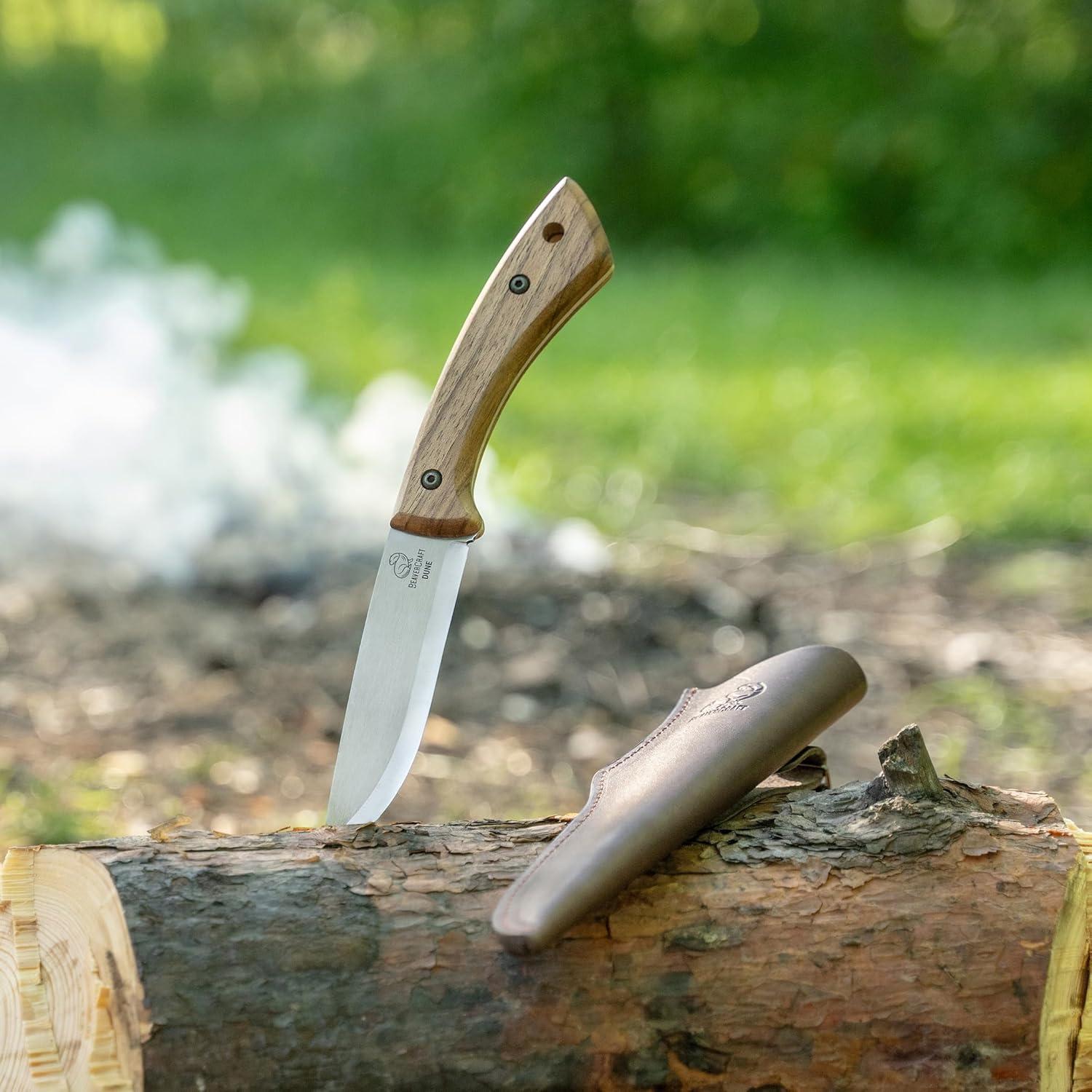 image:imageBeaverCraft Bushcraft Knife Full Tang Carbon Steel with Leather Sheath Camping Bush Knife Fixed Blade Outdoor Bushcraft Knives BSH1 Dune