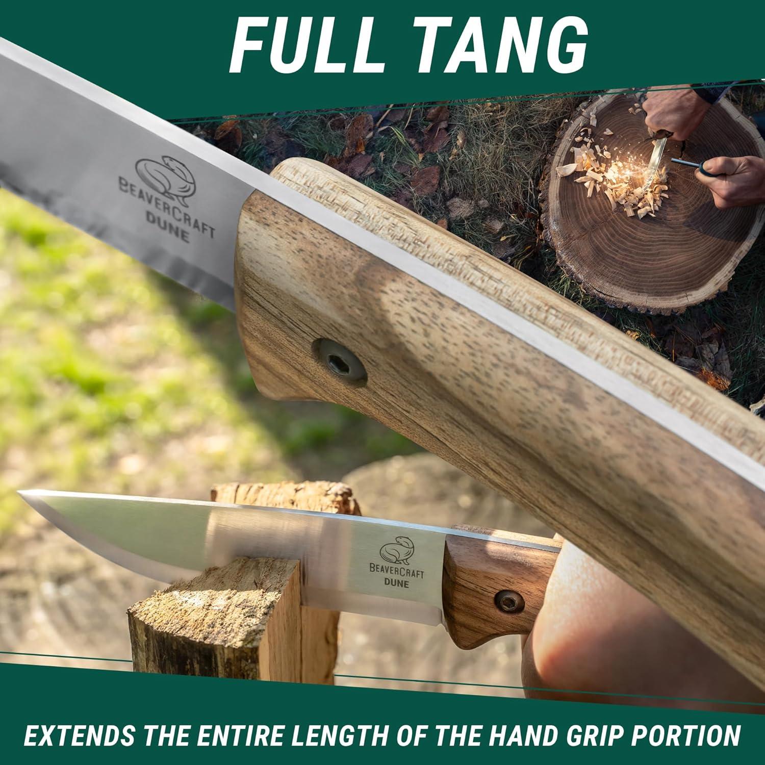 image:imageBeaverCraft Bushcraft Knife Full Tang Carbon Steel with Leather Sheath Camping Bush Knife Fixed Blade Outdoor Bushcraft Knives BSH1 Dune