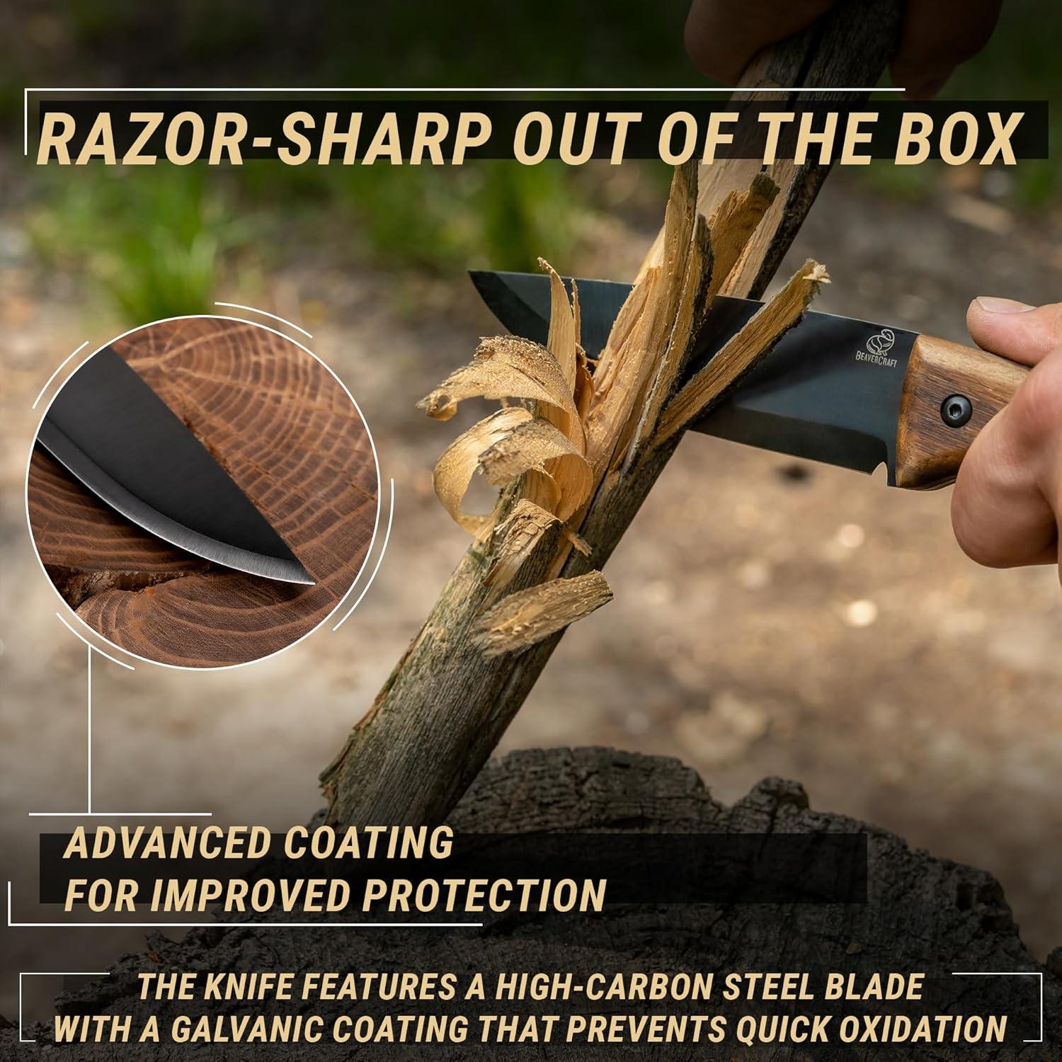 image:imageBeaverCraft Bushcraft Knife Full Tang with Leather Sheath Bush Knife Carbon Steel for Camping Survival Outdoor Knives Fixed Blade BSH3 Nightfall Bushcraft Gear Tools