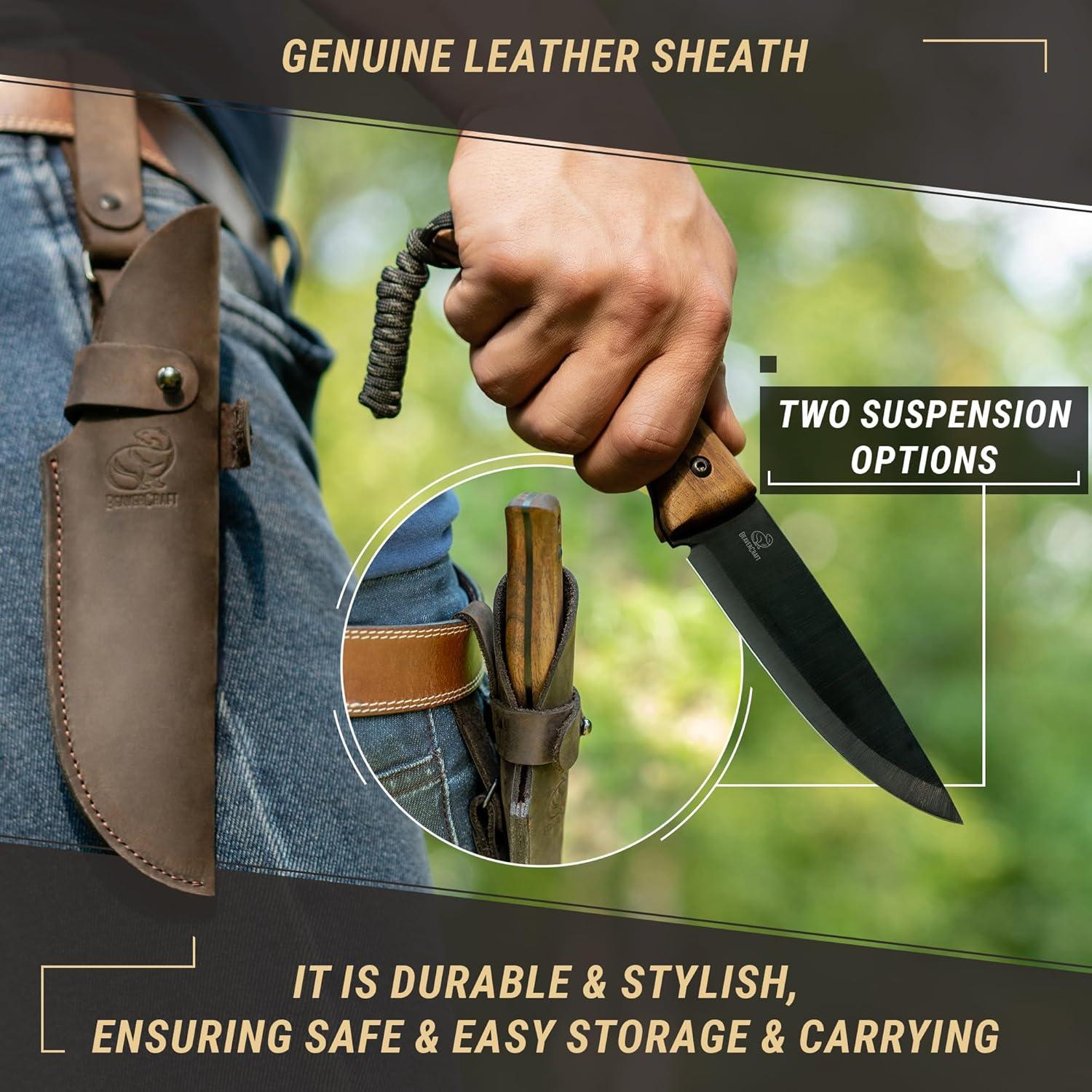 image:imageBeaverCraft Bushcraft Knife Full Tang with Leather Sheath Bush Knife Carbon Steel for Camping Survival Outdoor Knives Fixed Blade BSH3 Nightfall Bushcraft Gear Tools