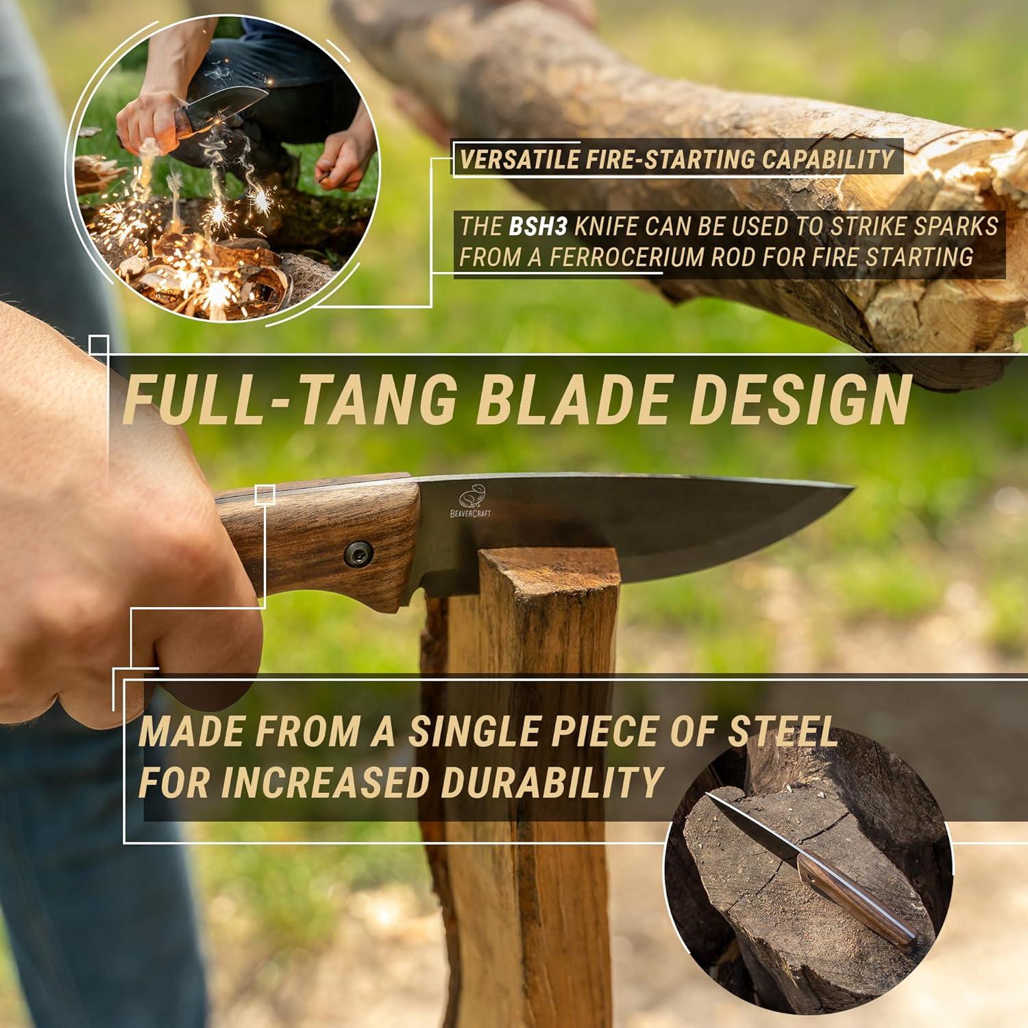 image:imageBeaverCraft Bushcraft Knife Full Tang with Leather Sheath Bush Knife Carbon Steel for Camping Survival Outdoor Knives Fixed Blade BSH3 Nightfall Bushcraft Gear Tools