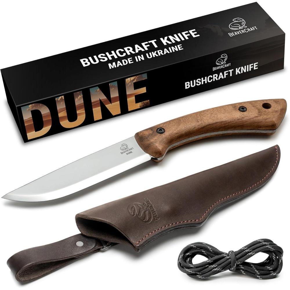 image:imageBeaverCraft Bushcraft Knife Full Tang Carbon Steel with Leather Sheath Camping Bush Knife Fixed Blade Outdoor Bushcraft Knives BSH1 Dune