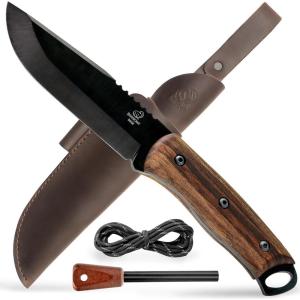 BeaverCraft Bushcraft Knife Full Tang 9.8″ – Bush Knife with Fire Starter & Leather Sheath BSH4F – 5″ Fixed Blade Carbon Steel – Camping Knives for Hiking, Survival, Outdoor