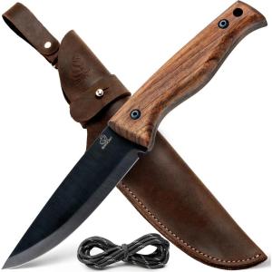 BeaverCraft Bushcraft Knife Full Tang with Leather Sheath – Bush Knife Carbon Steel for Camping – Survival Outdoor Knives Fixed Blade BSH3 Nightfall – Bushcraft Gear Tools