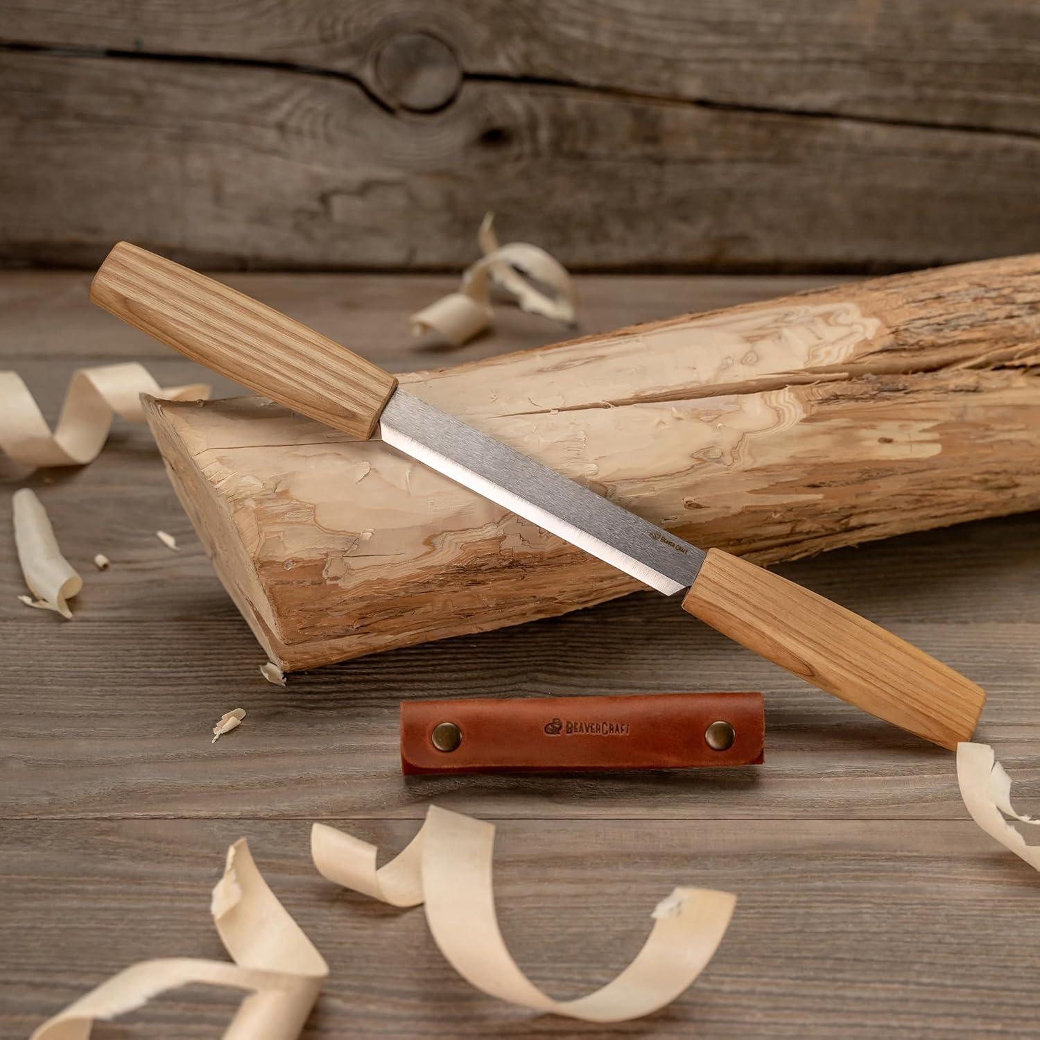 image:imageBeaverCraft Draw Knife Woodworking Tool 43 Drawknife Wood Carving Knife with Leather Sheath DK2s Whittling Knives for Shaping Detailing Spoon Carving Whittling Tools