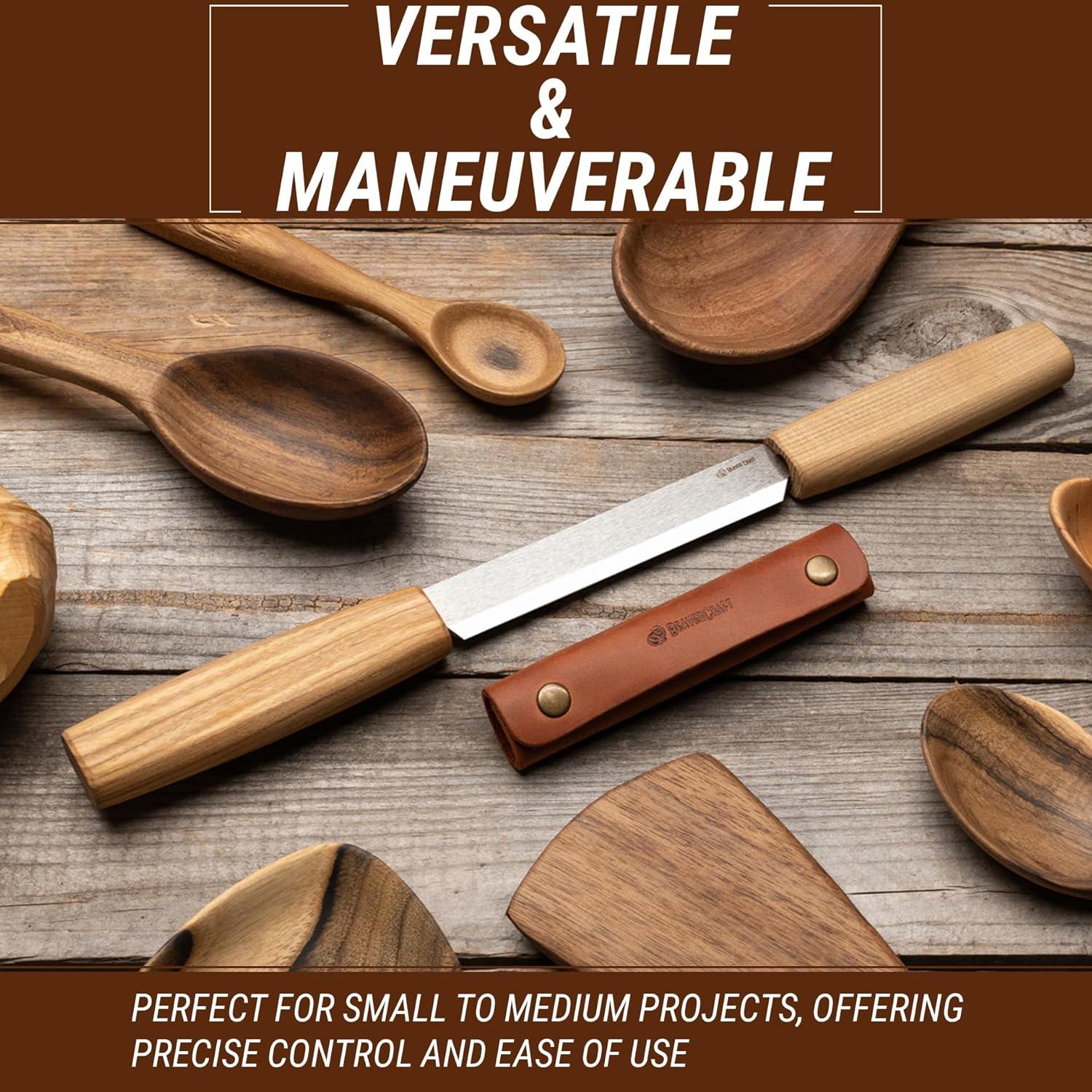 image:imageBeaverCraft Draw Knife Woodworking Tool 43 Drawknife Wood Carving Knife with Leather Sheath DK2s Whittling Knives for Shaping Detailing Spoon Carving Whittling Tools