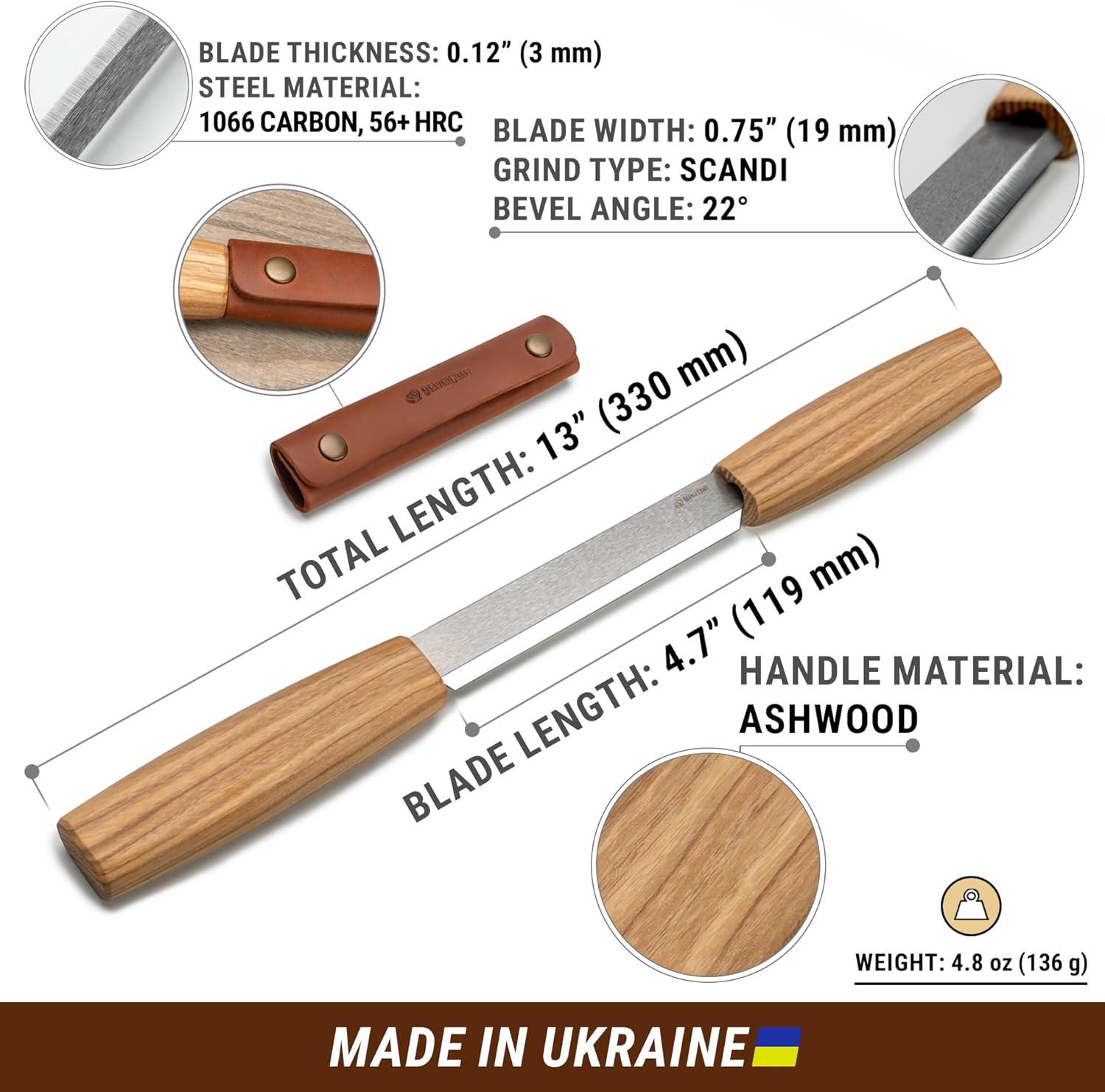 image:imageBeaverCraft Draw Knife Woodworking Tool 43 Drawknife Wood Carving Knife with Leather Sheath DK2s Whittling Knives for Shaping Detailing Spoon Carving Whittling Tools