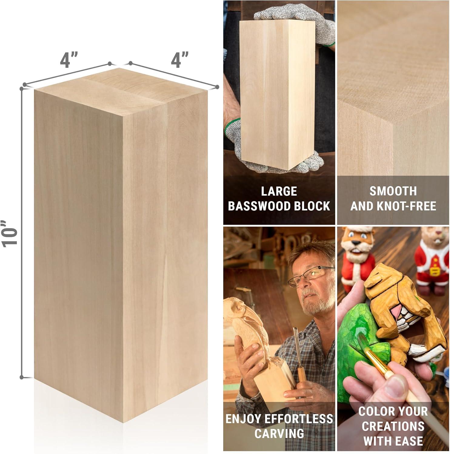image:imageBeaverCraft Basswood Carving Blocks BW1 Large Wooden Block 10x4x4 Inches Soft Whittling Wood Basswood for Carving Unfinished Wood for Crafts
