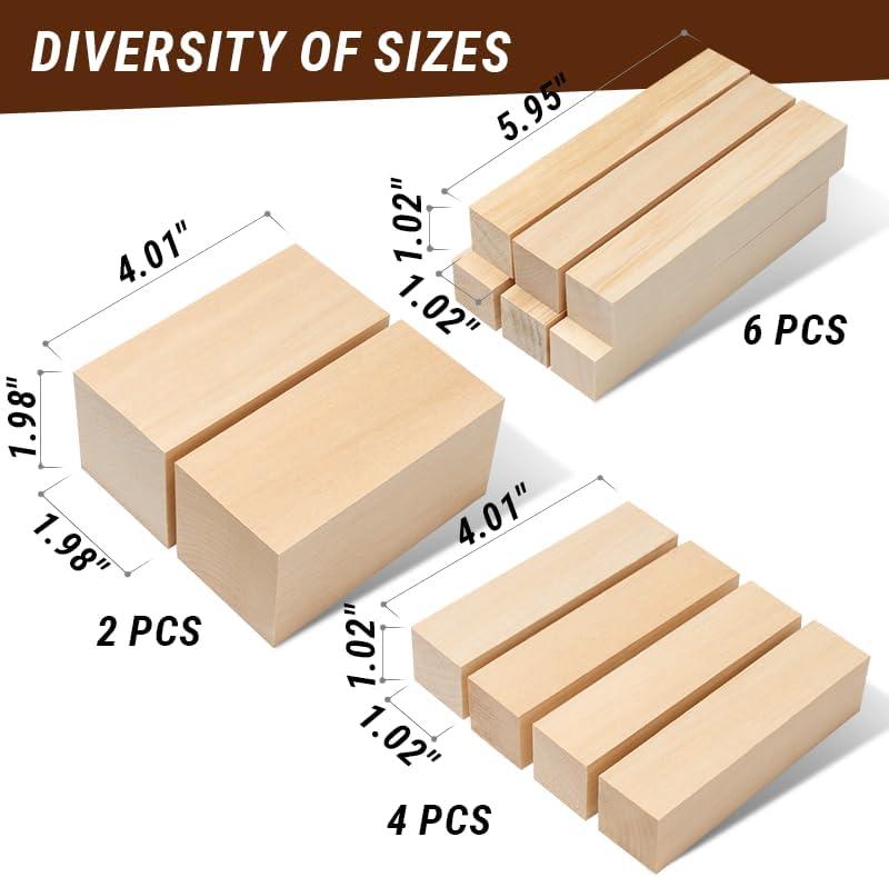image:imageBeaverCraft Basswood Carving Blocks BW12 pcs Whittling Wood Set for Crafts Wooden Block Soft Unfinished Wood for Carving12pcs