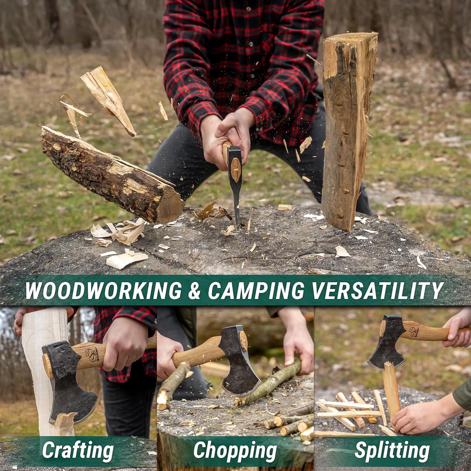 image:imageBeaverCraft Bushcraft Hatchet with Sheath for Camping AX3 Small Wood Carving Axe Forged Axes for Chopping Forest Backpacking Hatchet with Wooden Handle Firewood Splitting Axe Gardening Axes