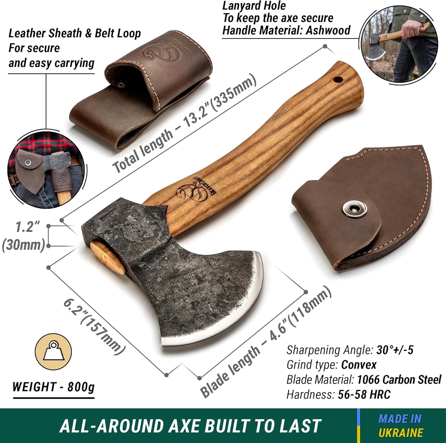 image:imageBeaverCraft Bushcraft Hatchet with Sheath for Camping AX3 Small Wood Carving Axe Forged Axes for Chopping Forest Backpacking Hatchet with Wooden Handle Firewood Splitting Axe Gardening Axes