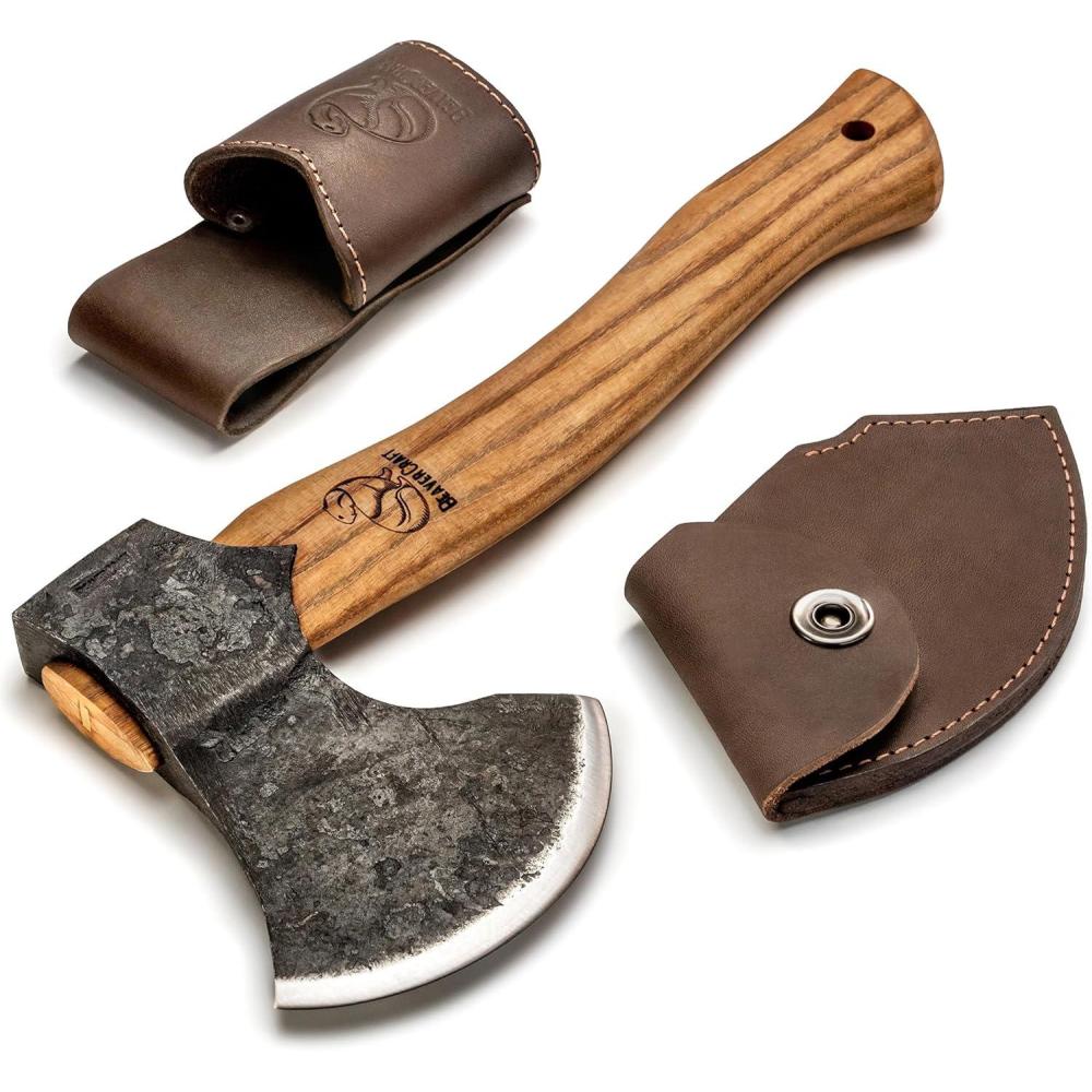 image:imageBeaverCraft Bushcraft Hatchet with Sheath for Camping AX3  Small Wood Carving Axe  Forged Axes for Chopping  Forest Backpacking Hatchet with Wooden Handle  Firewood Splitting Axe Gardening Axes