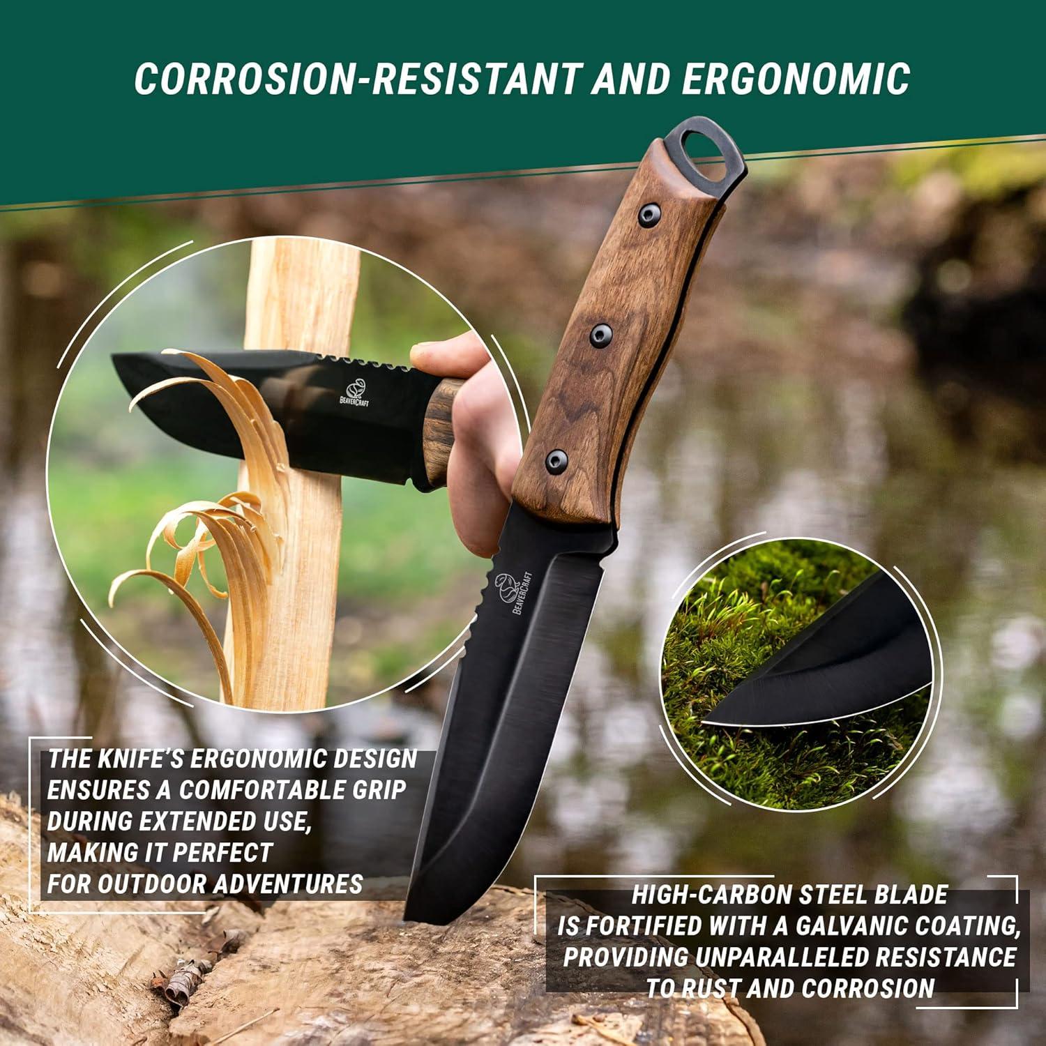 image:imageBeaverCraft Bushcraft Knife Full Tang Carbon Steel BSH4 Dusk Bush Fixed Blade Camping Knife with Sheath for Belt Hiking Survival Knives Tools Bushcraft Gear