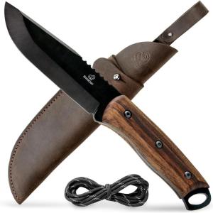 BeaverCraft Bushcraft Knife Full Tang Carbon Steel BSH4 Dusk – Bush Fixed Blade Camping Knife with Sheath for Belt – Hiking, Survival Knives Tools Bushcraft Gear