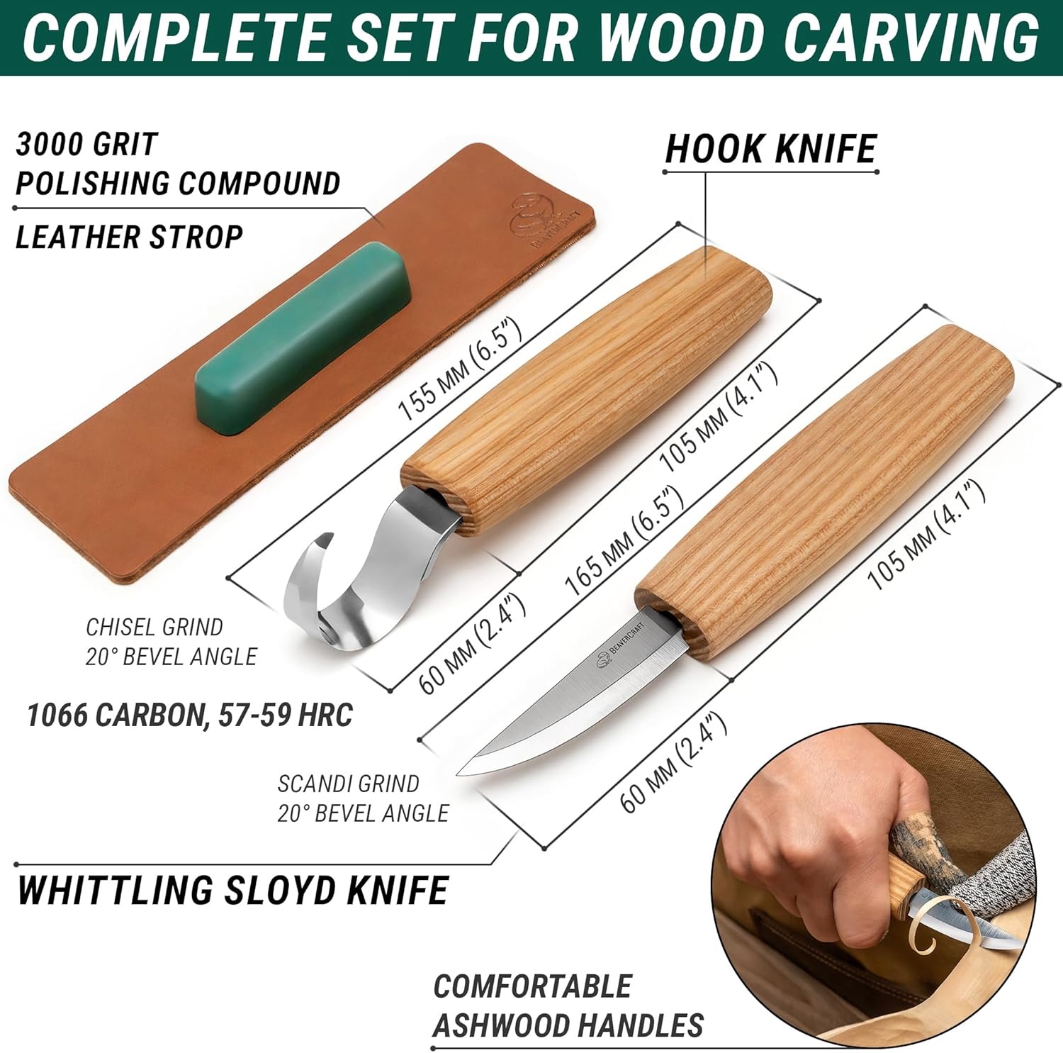image:imageBeaverCraft S01 Wood Spoon Carving Knives Set Spoon Making Tools Kit Whittling Knife Hook Knife Righthanded Bowl Cup Kuksa for Beginners Woodworking Professional Wood Carving Kit