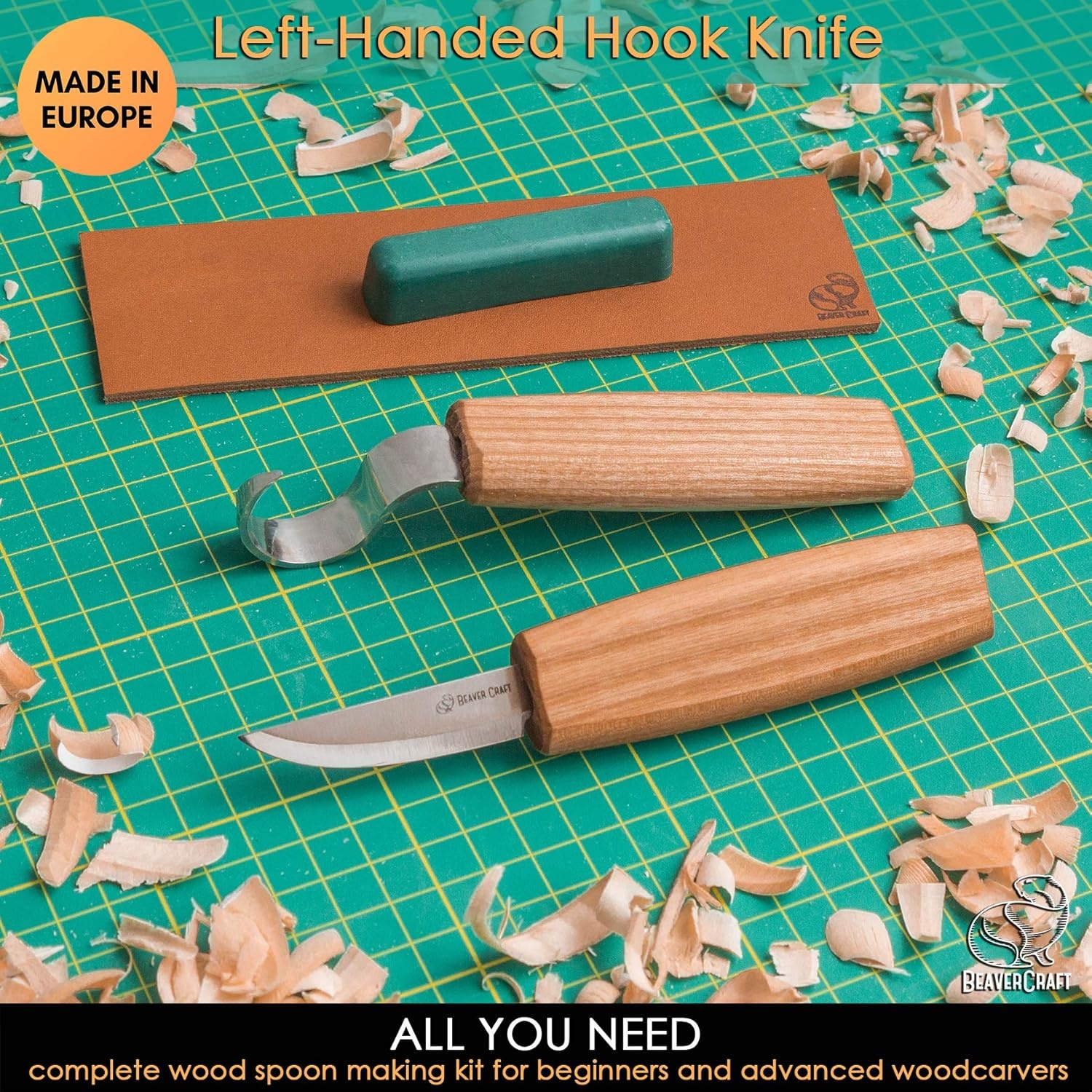 image:imageBeaverCraft S01L Wood Spoon Carving Knives Set Spoon Making Tools Kit Whittling Knife Hook Knife LeftHanded Bowl Cup Kuksa for Beginners Woodworking Professional Left Handed Wood Carving Kit